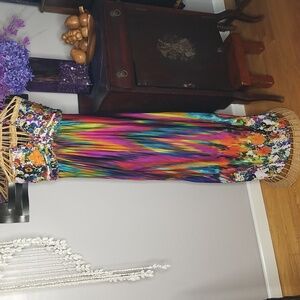 Heart Soul Large Multicolored Floral & Striped Braided Tie Halter Maxi Dress